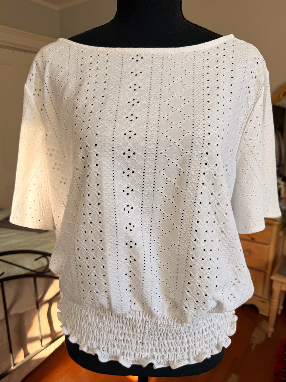 Michael Kors White Eyelet Short Sleeve Top